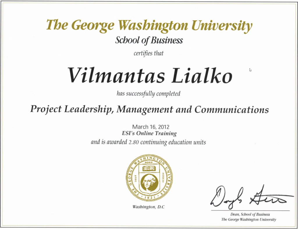 Vilmantas Lialko GWU Project Leadership Management and Communications