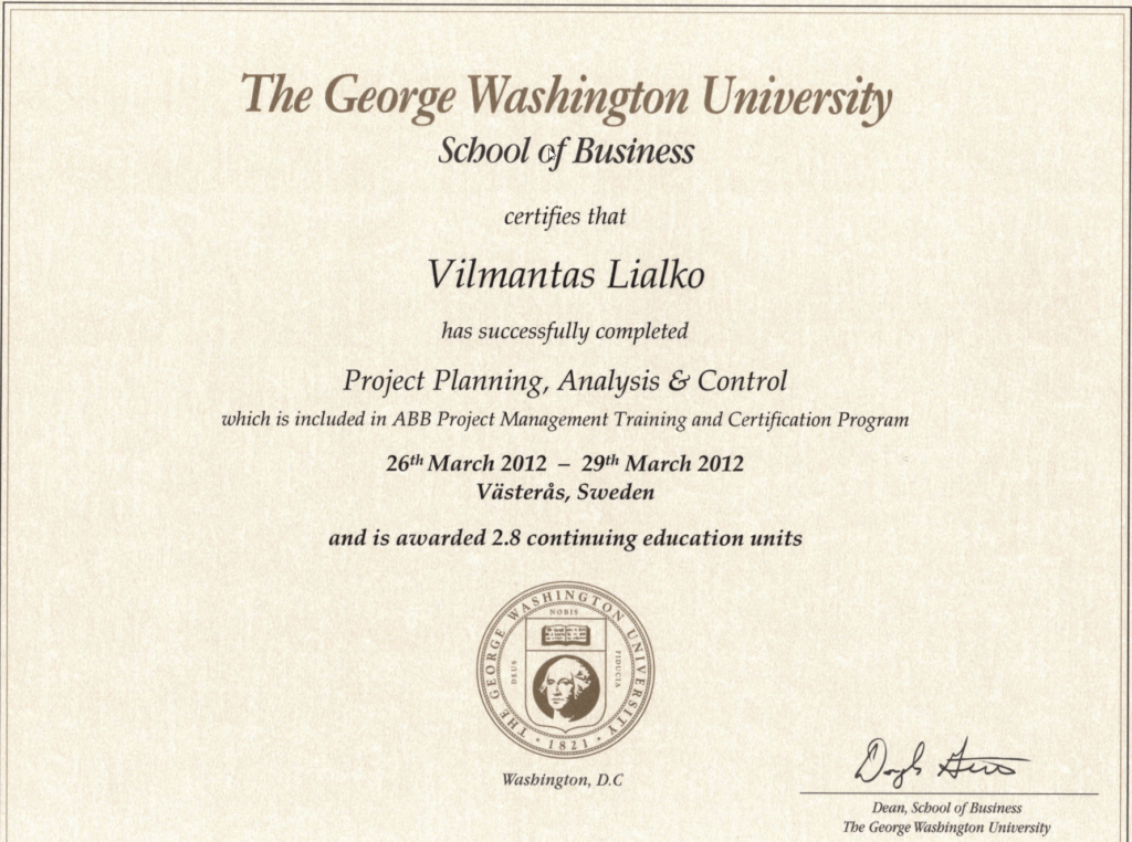 Vilmantas Lialko GWU Project Planning Analysis and Control