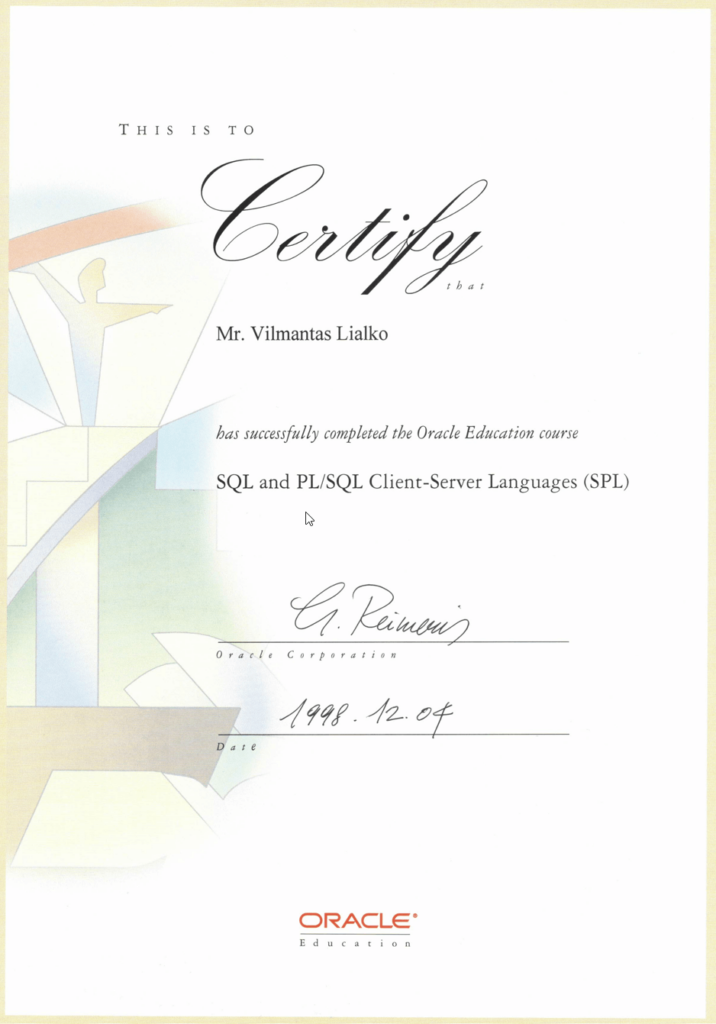 Vilmantas Lialko ORACLE SQL and PLSQL Client Server Languages